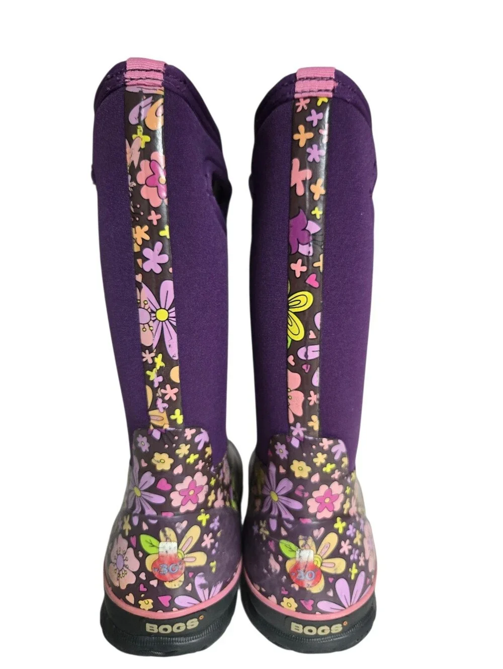 Bogs Classic Northwest Garden Purple Floral Waterproof Boots Size 6 Youth